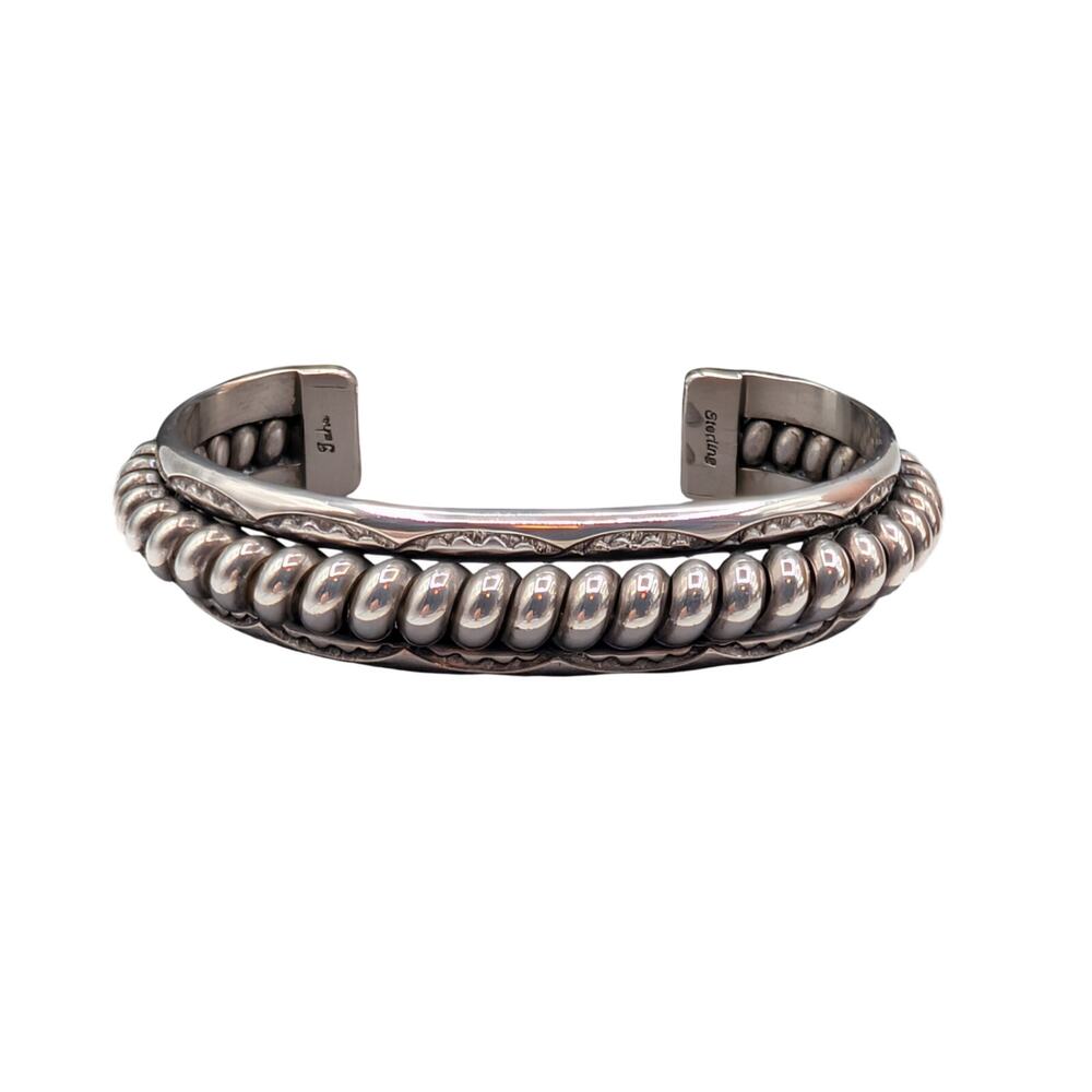 Vtg Tahe Navajo 925 Sterling Raised Center Braid Southwest Bracelet 45.28g